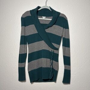 Vintage Y2K Guess Shawl Collar Womens Green Gray Striped L